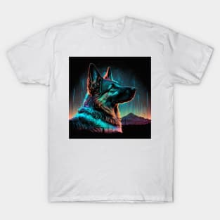 German Shepard Neon dog portrait T-Shirt